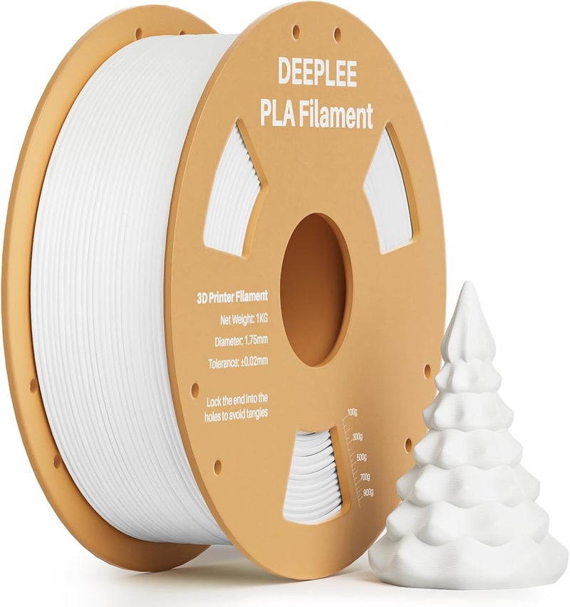 Deeplee PLA 1.75mm 3D Printer Filament, Dimensional Accuracy +/- 0.02mm, Neatly Wound, No Clogging, Vacuum Package, Fits for Most FDM 3D Printers, Cardboard Spool 1kg White - Image 1